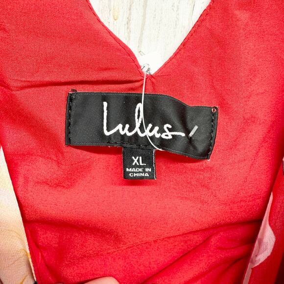 Lulu's Dress Women XL Red Floral V-Neck and Back Spaghetti Strap Mini Red Summer - Picture 2 of 6